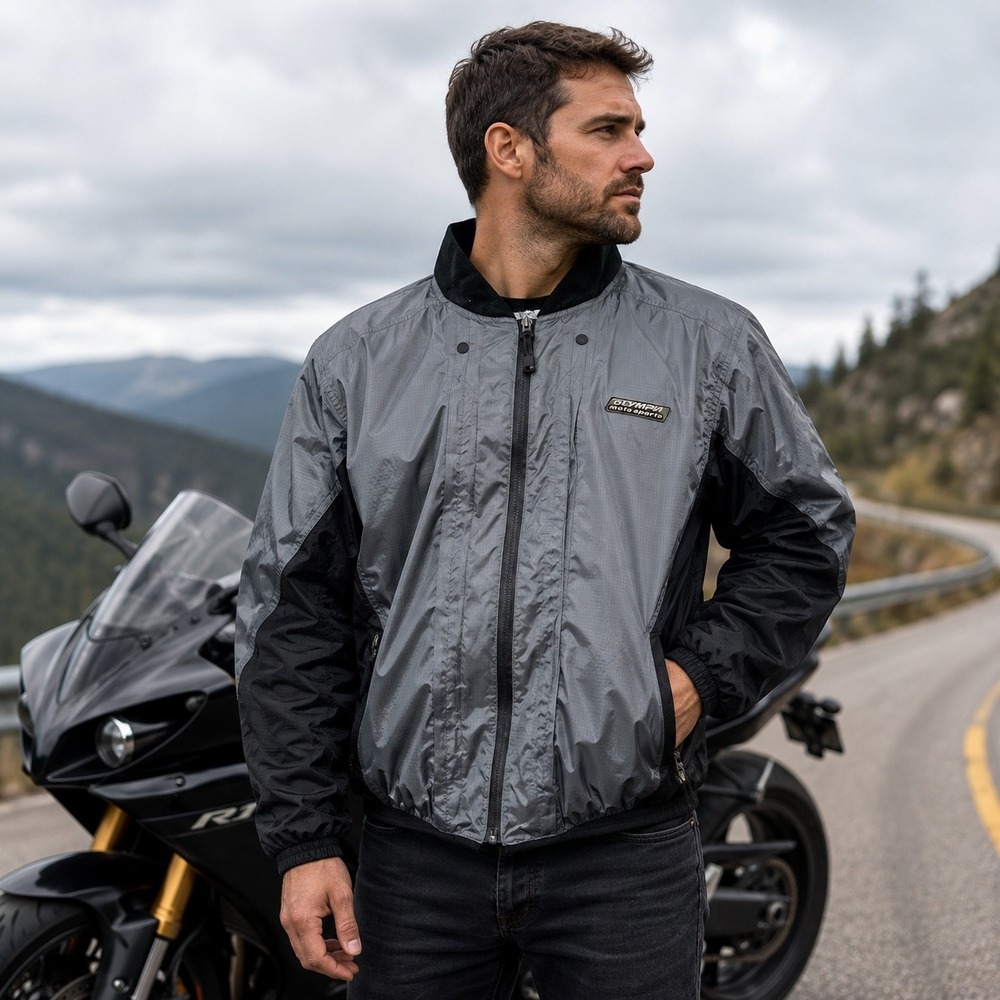 Olympia Moto Sports Jacket Mens Large Gray Ripstop Nylon Full Zip Motorcycle